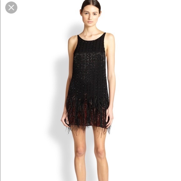 Parker Monaco Beaded Feather Dress - worn once gatsby 1920s flapper party - Picture 1 of 7